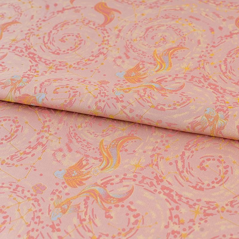 Nishijin Woven Gold Thread Brocade: Double Fish Jacquard Silk Fabric