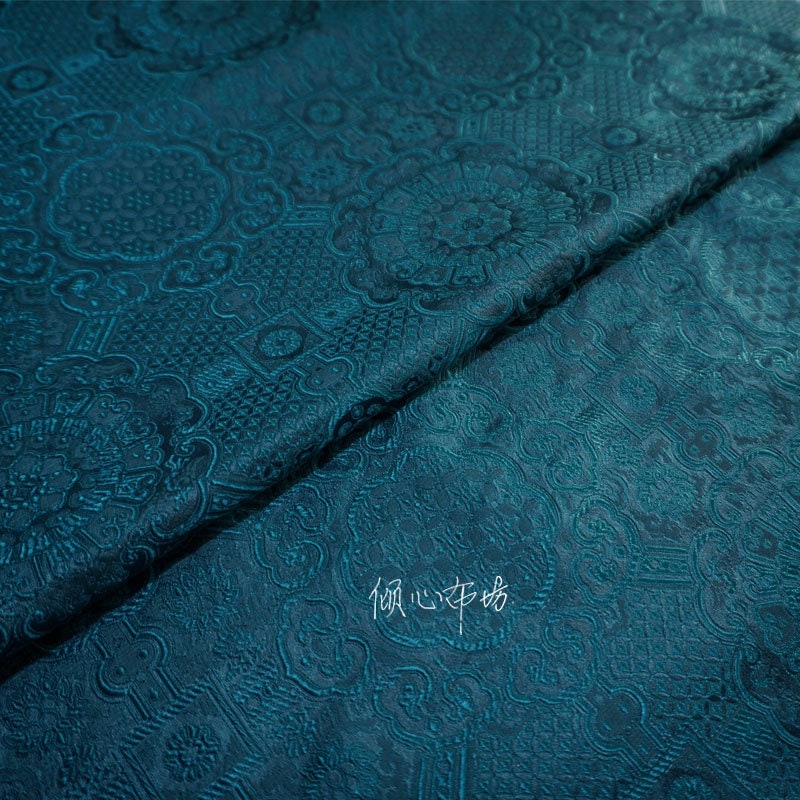 Brocart de rayonne turquoise : Damas chinois, 75 cm de large - Vendu au mètre