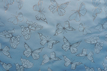 Blue Butterfly Jacquard Fabric: Silver Thread Rayon, 59" Wide