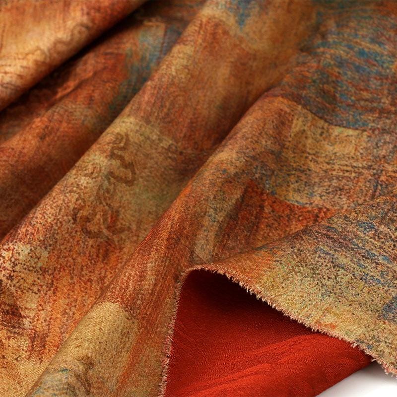Floral Landscape Jacquard Fabric - Gold Trace Upholstery Fabric, 59"W