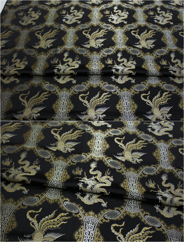 Dragon Phoenix Brocade Fabric: 45"W Silk Rayon Jacquard