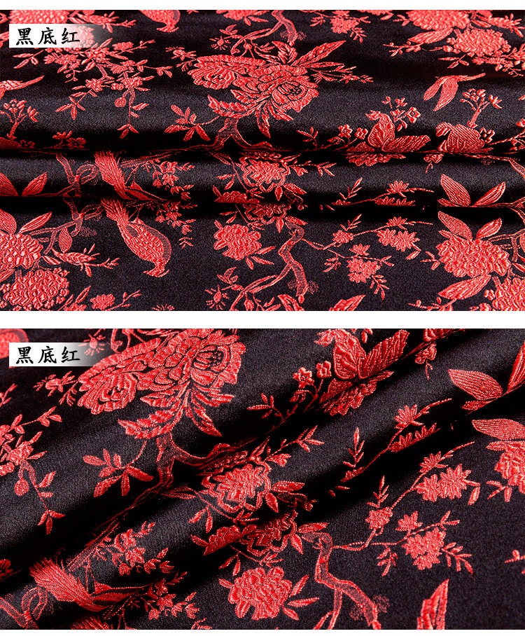 Tissu brocart Oiseaux sauvages et Azalées : Tissu pour coussin Cheongsam Qipao (largeur 59")