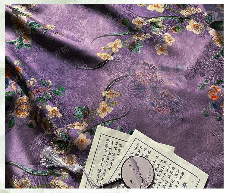 Purple Mist Jacquard Xiangyun Rayon Silk Fabric ��� Handwoven Floral Brocade for Dress, Gown, Wedding, Craft, DIY Sewi"W
