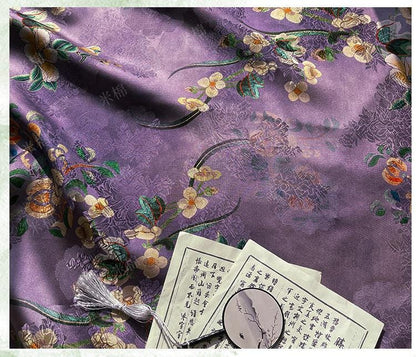 Purple Mist Jacquard Xiangyun Rayon Silk Fabric ��� Handwoven Floral Brocade for Dress, Gown, Wedding, Craft, DIY Sewi"W