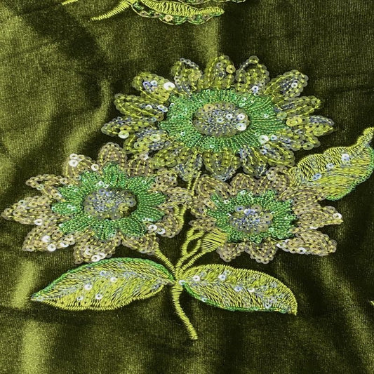 Velvet Embroidery Fabric: Beaded Pillar Design, 49"W Designer Material
