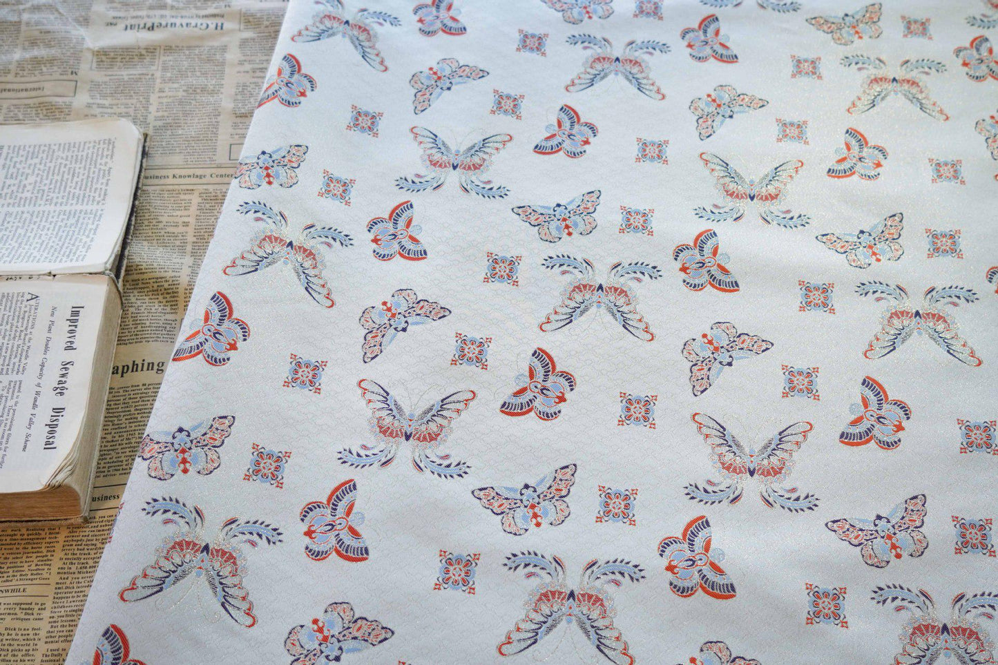 Butterfly Jacquard Fabric: Embossed Foil Rayon Blend, 62"W