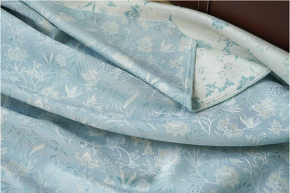 Azure Floral Jacquard Fabric: Reversible Light Blue Woven Upholstery, 64" Wide