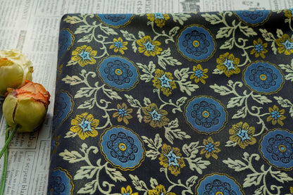 Botanical Song Jin Brocade Textile - Woven Creeping Vine and Small Flowers Design, 59"Wide