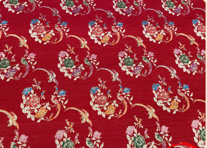 Red Phoenix Brocade Fabric: Chinese Qipao Sewing Material (59"W)