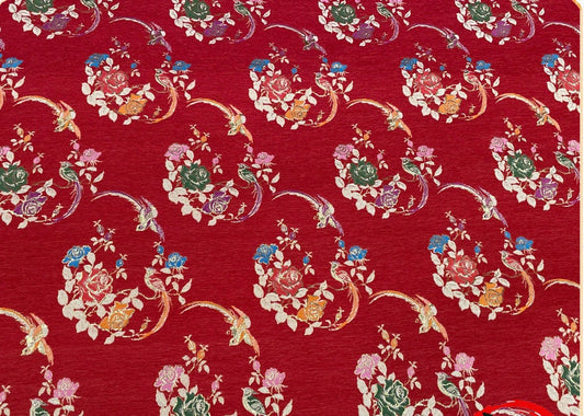 Tissu brocart Red Phoenix : matériau de couture pour qipao chinois (59 pouces de large)