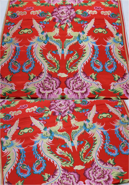 Tissu brocart de soie Red Phoenix : Matière traditionnelle pour robes de mariée