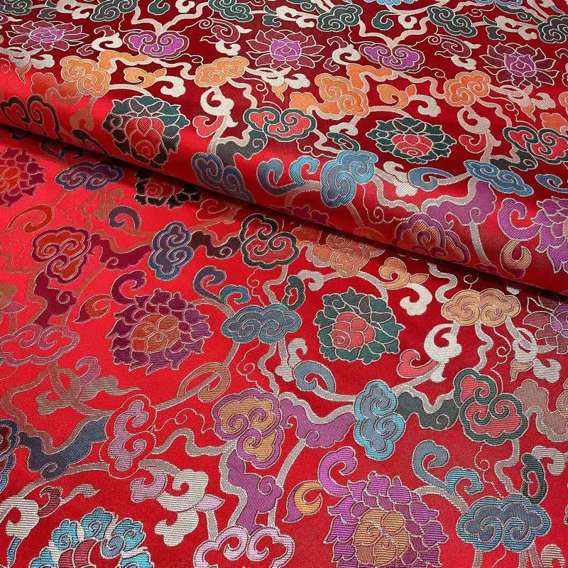 Lotus Flower Brocade Fabric: Chinese Cheongsam Style, 27.5"W