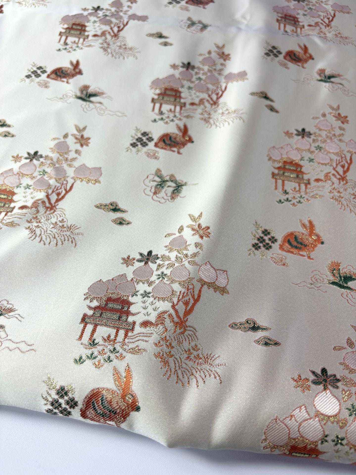 Rabbit Jacquard Satin Fabric: Moon Palace Brocade, 57"W