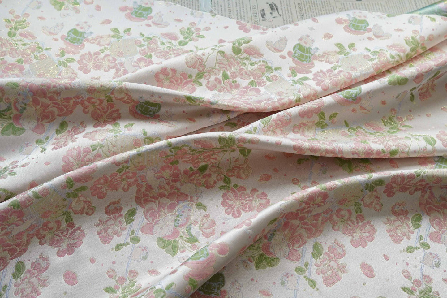 Peach Blossom Gold Thread Brocade Fabric | Luxury Floral Fabric, 65"W