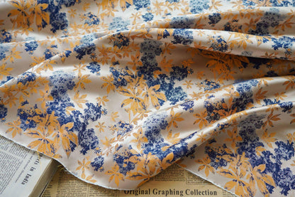 Floral Jacquard Fabric: Oil Painting Style, Blue & Gold, 59" Wide