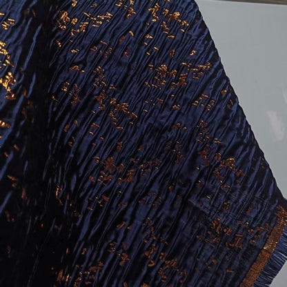 Sky Blue & Gold Jacquard Fabric: Shimmering Embossed Design, 55" Wide