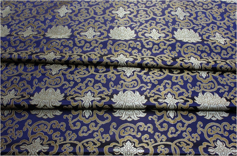 Blue Chinese Medallion Brocade Fabric: 35" Wide Rayon