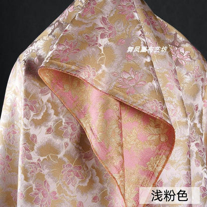 Reversible Floral Jacquard Fabric: Gold Thread Embossed Weave, 59" Wide