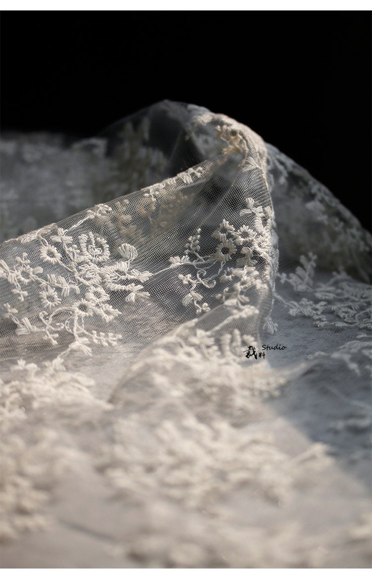 Floral Embroidery Fabric: Sheer French Cotton, 59" Wide