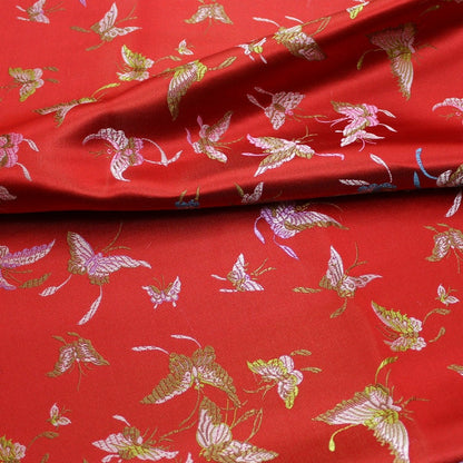 Red Silk Brocade Fabric: Butterfly Floral Jacquard (59"W)