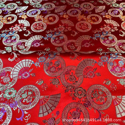 Gold Nishijin Brocade Fabric: Japanese Snow Wheel Fan & Cherry Blossom Silk (59"W)