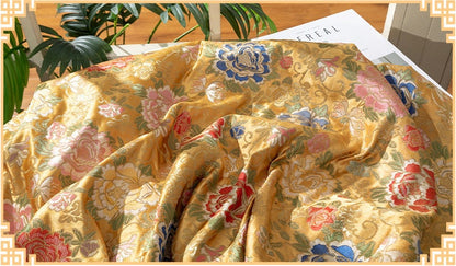 Floral Jacquard Silk Brocade Fabric: Golden Sword Tang Pattern, 59"W