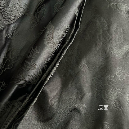 Black Silk Brocade Fabric: Big Dragon Design, 29.5"W - By The Meter