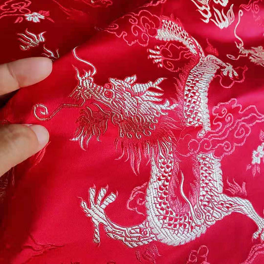 Chinese Dragon Silk Brocade Fabric: Fire Pattern, 29" Wide