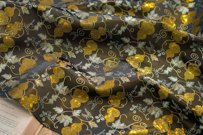 Gold Thread Jacquard Fabric: Black 3D Designer Upholstery, Costume & Sewing (65"W)