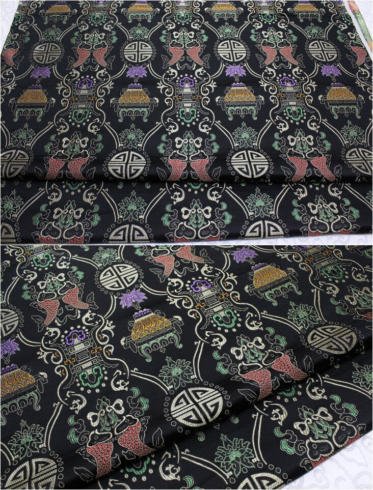 Pisces Double Fish Silk Brocade Fabric: Cheongsam Fabric, Home Decor