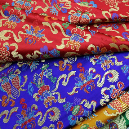 Pisces Double Fish Silk Brocade Fabric: Cheongsam Fabric, Home Decor - Poppylollipop