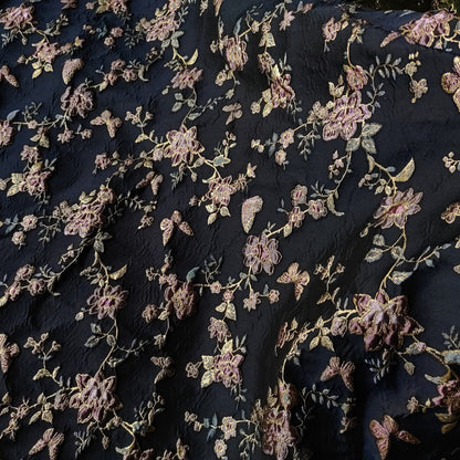Gold Thread Jacquard Fabric: 3D Floral Butterfly Upholstery, 55"W