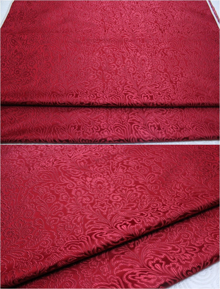Red Phoenix Tail Brocade Fabric: Chinese Cheongsam Cushion Damask (29.5"W)