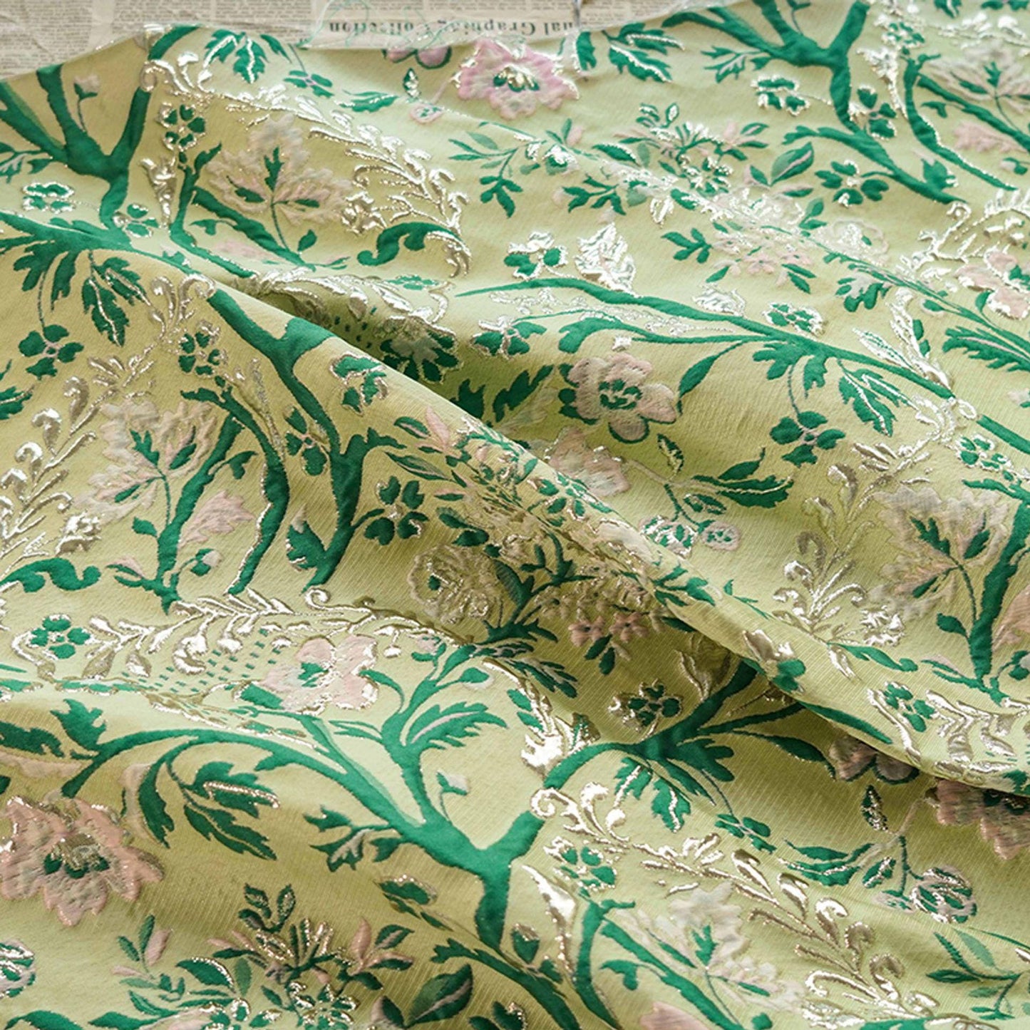 Gold Thread Jacquard Fabric: Retro Floral Upholstery, Costume, Decor