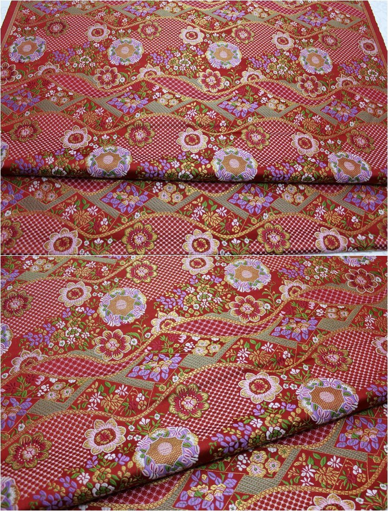 Nishijin Floral Jacquard Fabric: Japanese Silk Brocade by Meter