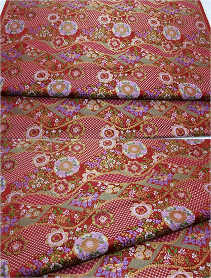 Nishijin Floral Jacquard Fabric: Japanese Silk Brocade by Meter