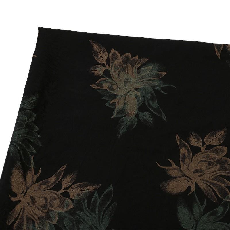Black Floral Gambiered Canton Gauze Fabric: Two-Tone Satin, 59" Wide