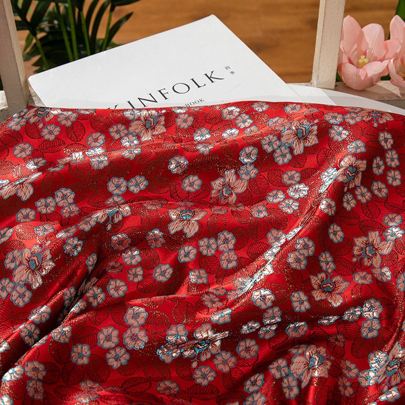 Red Floral Brocade Fabric: 47"W Chinese Cheongsam Sewing Material