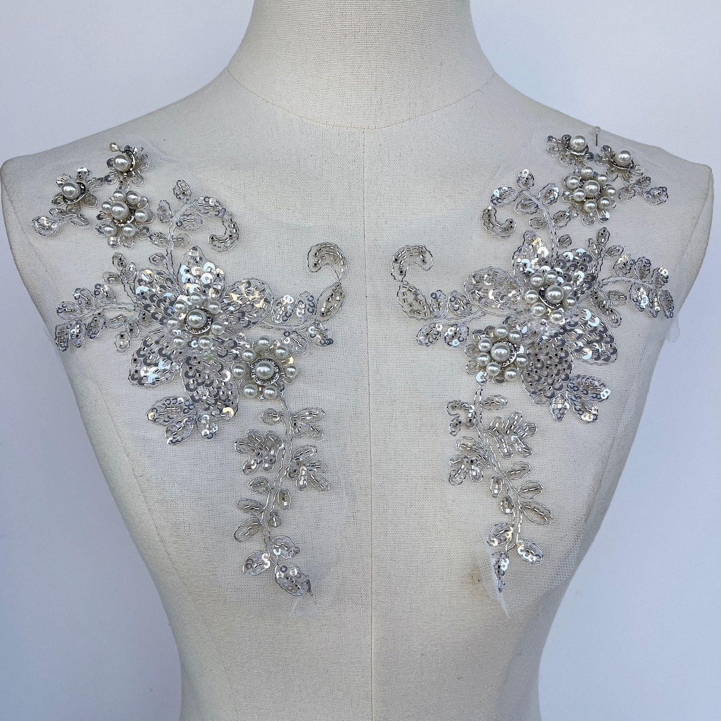 Embroidered Sequin Lace Trim: Light Ivory Bridal Applique - 11" By The Yard
