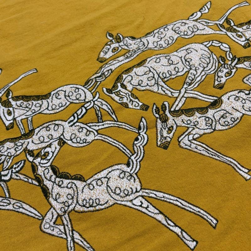 Tissu brodé à motif de cheval au galop (style japonais, lin, large)