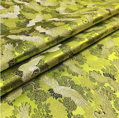 Blue Crane Jacquard Satin Fabric: Antique Cheongsam Sewing Fabric