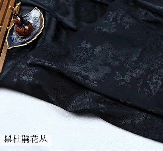 Floral Jacquard Satin Fabric: 59" Wide, Two-Sided Rhododendron Material - By The Meter