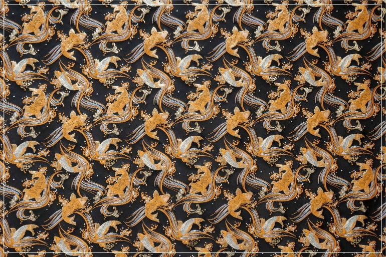 Nishijin Japanese Kinran Fabric: 3D Fish Jacquard Brocade (54" Width)