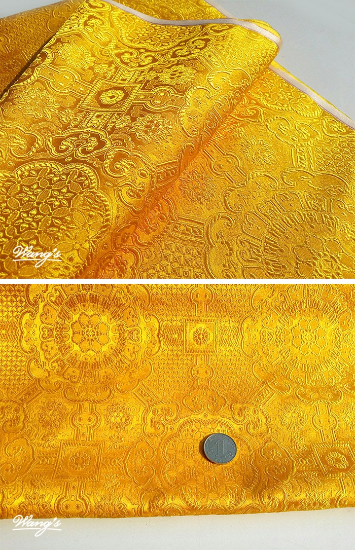 Gold Brocade Fabric: Chinese Jacquard Satin, Home Decor Sewing Fabrics