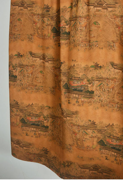 Tissu en coton pour la fête de Qingming : imprimé paysage fluvial, 140 cm de large