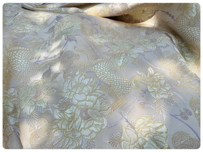 Embossed Floral Jacquard Fabric: 3D Gold Thread Design, 55" Wide