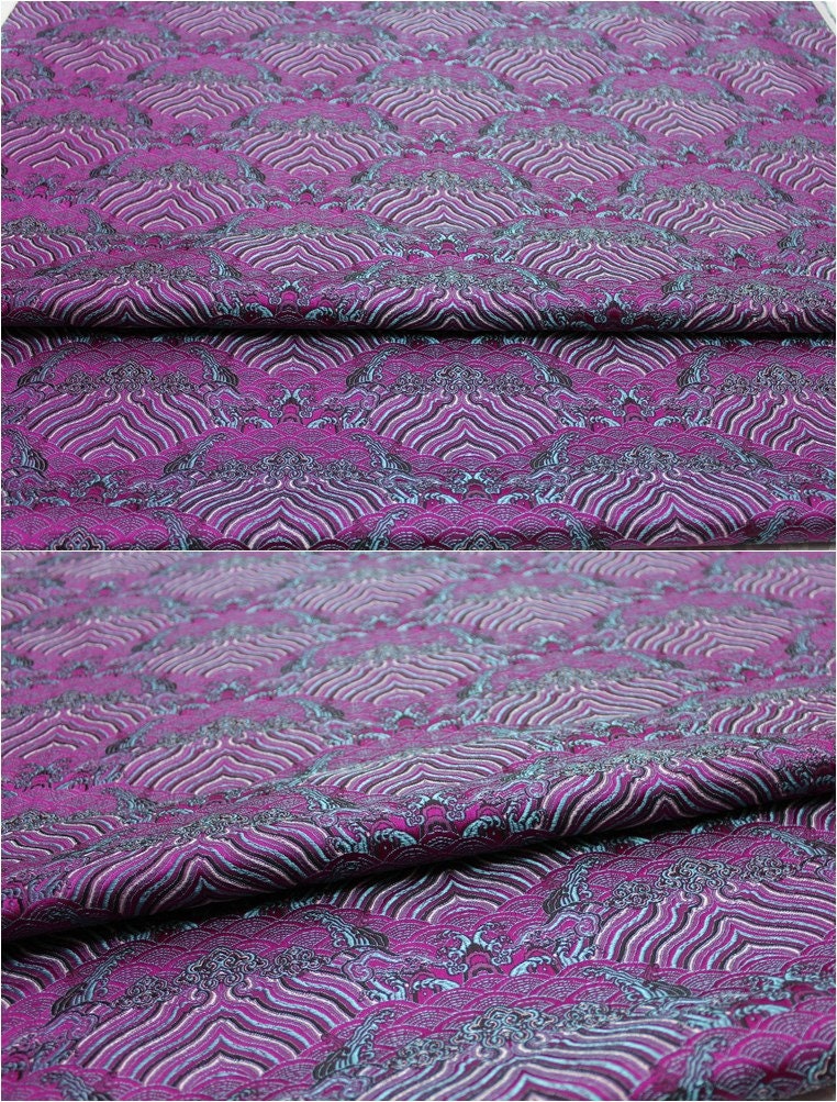 Tissu brocart de soie et rayonne à motif vagues océaniques - 75 cm