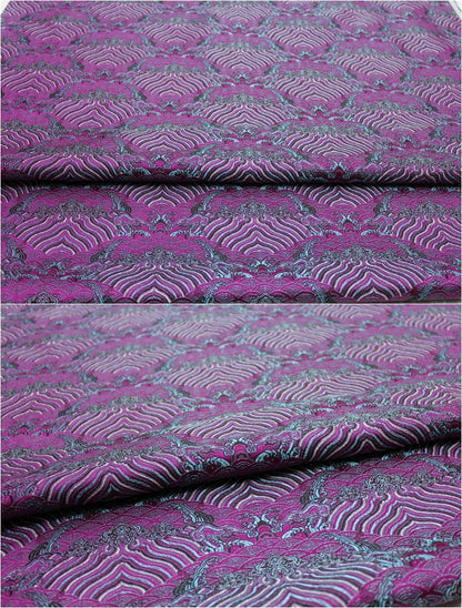 Tissu brocart de soie et rayonne à motif vagues océaniques - 75 cm