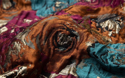 Rose Jacquard Fabric with Gold Thread: 3D Designer Material, 57"W