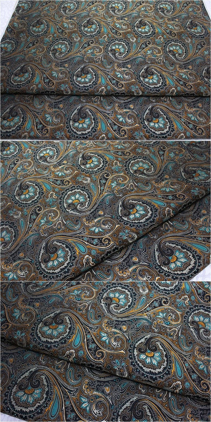 Silk Brocade Damask Fabric: Paisley Phoenix Tail Pattern, 29.5" Wide
